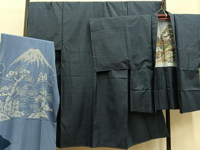 平和屋着物●男性　本場大島紬　アンサンブル　長襦袢(袷)セット　100亀甲　正絹　逸品　未使用　BAAN6628pk