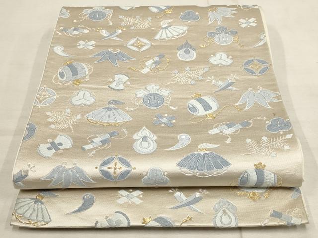 平和屋着物●六通柄袋帯　唐織　宝尽くし文様　金銀糸　正絹　逸品　AAAO4272wj