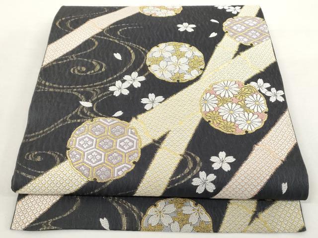 平和屋着物●六通柄袋帯　唐織　流水雪輪花文　金銀糸　スリーシーズン帯　正絹　逸品　AAAO2095az