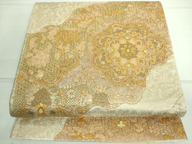 平和屋着物●中国三大刺繍　スワトウ刺繍　汕頭刺繍　太鼓柄袋帯　螺鈿　正倉院花文　金彩　正絹　逸品　DAAK4912ic