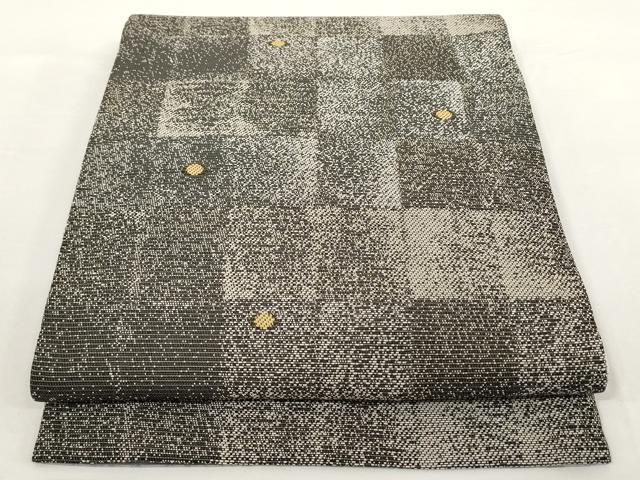 平和屋着物●両面全通柄袋帯　市松丸文　正絹　逸品　AAAN4174az