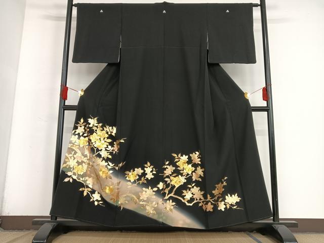 平和屋着物●豪華黒留袖　駒刺繍　橘　暈し染め　金彩　正絹　逸品　AAAM8139zg