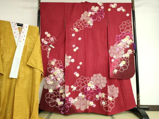 平和屋着物●豪華振袖・長襦袢（無双仕立て）セット　花車文　暈し染め　金彩　銀通し地　半衿刺繍　正絹　逸品　DAAK4879ic