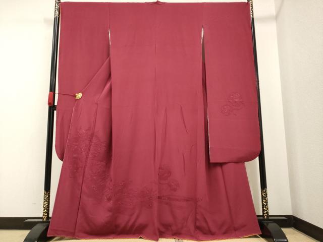 平和屋着物●豪華振袖　総刺繍　中国三大刺繍　スワトウ刺繍　汕頭刺繍　花鳥文　葡萄色　正絹　逸品　AAAO0302ck