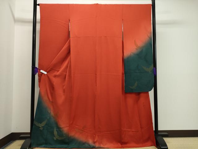 平和屋着物●染色作家　斉藤三才　振袖　三才鳥　暈し染め　金糸　正絹　逸品　CAAL6958gh
