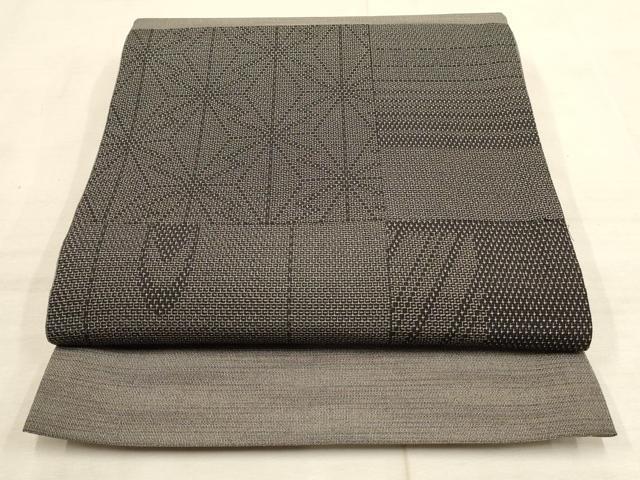 平和屋着物●本塩沢　やまだ織　太鼓柄袋帯　麻の葉文様　正絹　逸品　AAAO4300wj