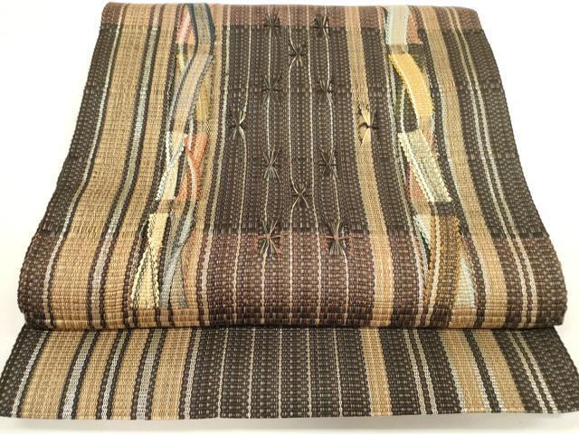 平和屋着物■八寸名古屋帯　変わり間道　金糸　正絹　逸品　未使用　DAAL6825ar