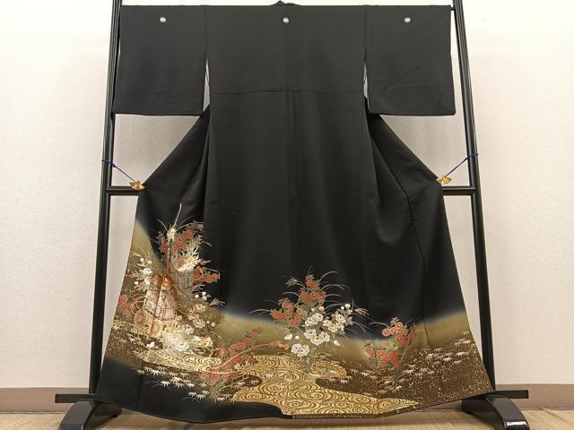 平和屋着物■豪華黒留袖　鉾花文　暈し染め　金彩　正絹　逸品　BAAN9553yc