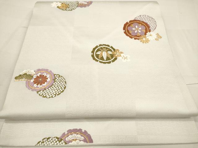 平和屋着物■九寸名古屋帯　唐織　雪輪重ね草花文　金糸　正絹　逸品　DAAL6740ar