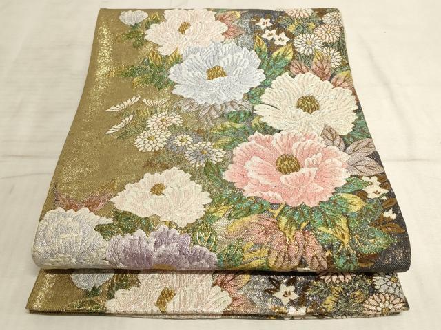 平和屋着物■六通柄袋帯　草花文　金銀糸　正絹　逸品　AAAO1448pf