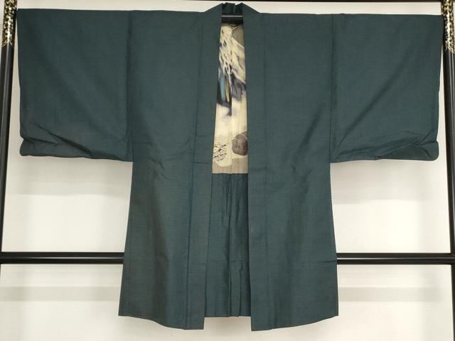平和屋着物■男性　紬　長羽織　亀甲柄　正絹　逸品　AAAO9669bw