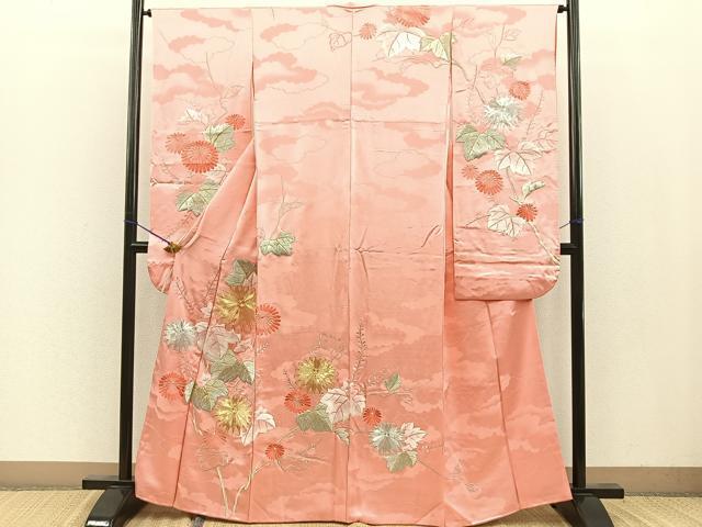 平和屋着物■豪華振袖　総刺繍　雲重ね秋草文　金銀糸　正絹　逸品　BAAN1532jr