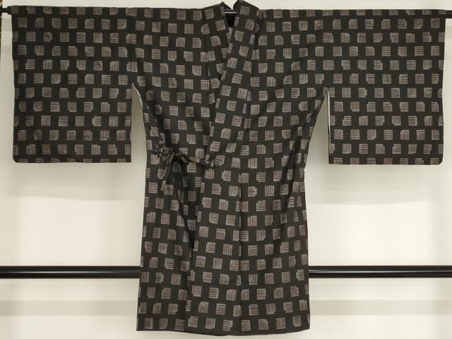 平和屋着物■道中着　抽象文　黒地　ロング丈　正絹　逸品　AAAO7513bw