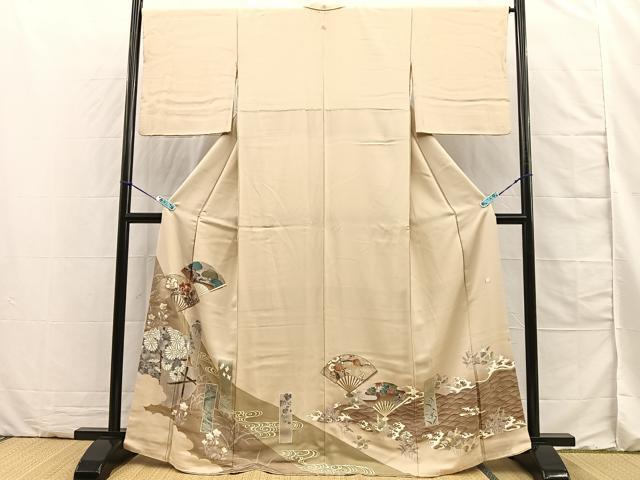 平和屋着物■豪華色留袖　作家物　駒刺繍　扇面雪輪花文　金彩　正絹　逸品　BAAN7289sa