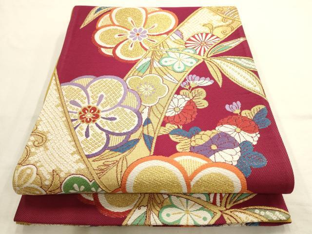 平和屋着物■六通柄袋帯　草花文　金糸　正絹　逸品　AAAO7231pf