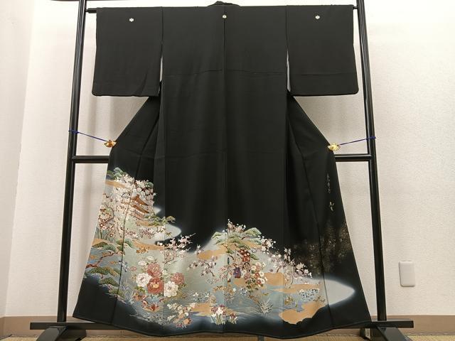平和屋着物■豪華黒留袖　作家物　鹿花禅寺　暈し染め　金通し地　正絹　逸品　BAAN3629ev