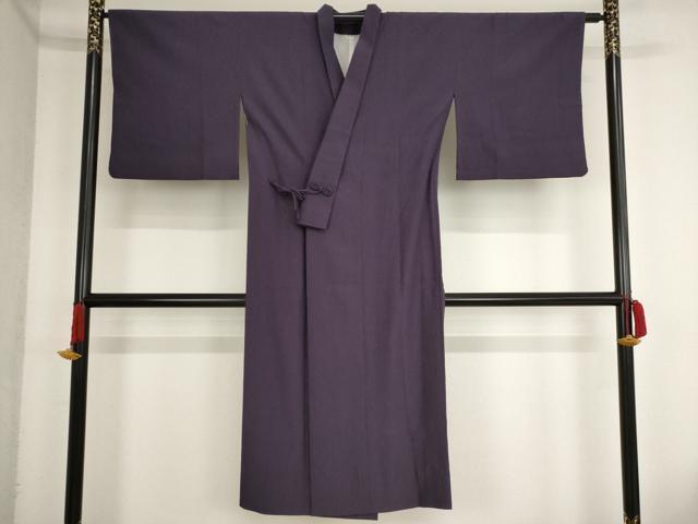 平和屋着物■道中着　縞地紋　滅紫色　ロング丈　正絹　逸品　AAAO8167bw