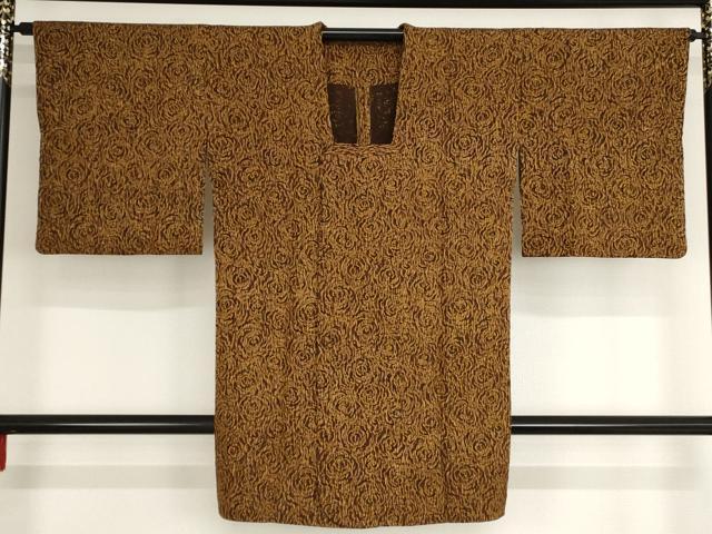 平和屋着物■道行コート　抽象洋花尽くし　ロング丈　正絹　逸品　AAAO8166bw