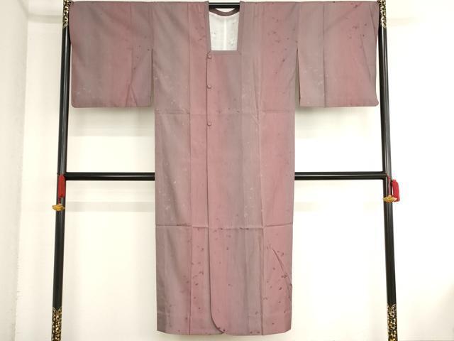 平和屋着物■道行コート　雨コート　舞花霞縞地紋　ロング丈　正絹　逸品　AAAO8163bw