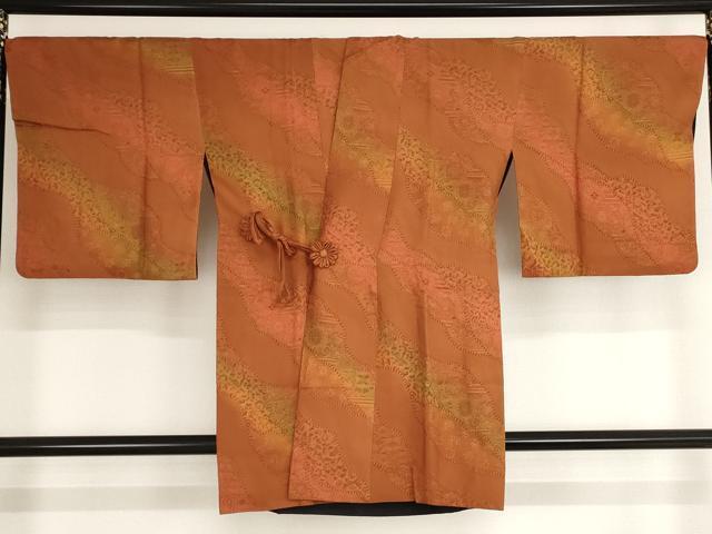 平和屋着物■道中着　リバーシブル　よろけ花唐草間道地紋　暈し染め　ロング丈　正絹　逸品　AAAO7507bw