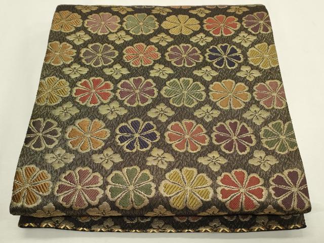 平和屋着物●スリーシーズン　春夏秋　六通柄袋帯　舞花文　黒地　金糸　正絹　逸品　CAAL5046th