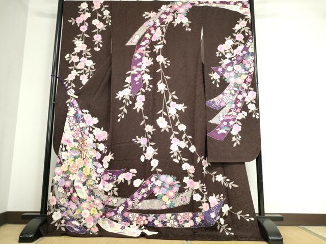 平和屋着物●豪華振袖　駒刺繍　御所車牡丹文　金通し地　京都きもの友禅扱い　ロング丈　正絹　逸品　DAAK8937az