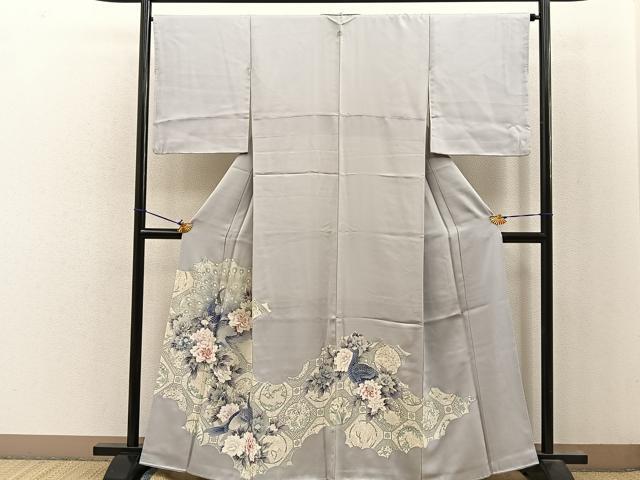 平和屋着物■豪華色留袖　刺繍　孔雀花文　正絹　逸品　BAAM4035md