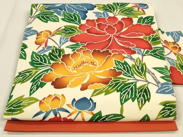 平和屋着物●塩瀬　九寸名古屋帯　型染め　草花文　正絹　逸品　CAAL5179th
