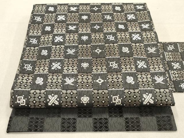 平和屋着物●西陣　長谷川織物　九寸名古屋帯　色紙宝尽くし文様　正絹　逸品　AAAO4234wj