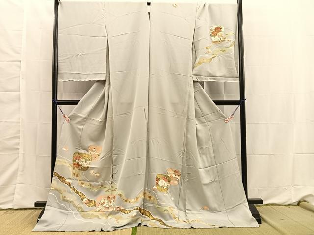 平和屋着物■訪問着　仮絵羽　駒刺繍　道長地紙草花文　金彩　逸品　未使用　BAAN1737xi