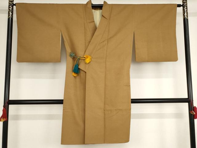 平和屋着物■道中着　縞　黄橡色　ロング丈　正絹　逸品　AAAO9641bw