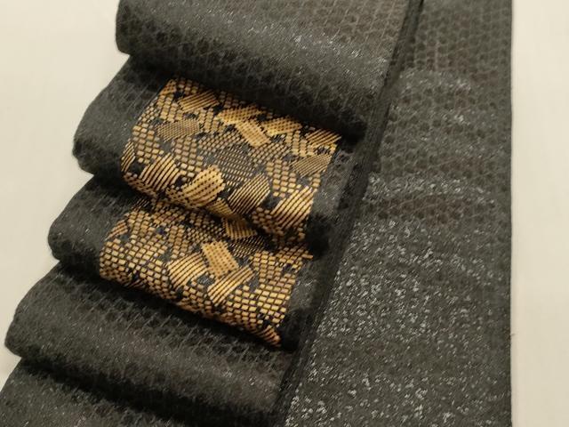 平和屋着物■男性　角帯　桧垣文　黒地　正絹　逸品　DAAK3423op
