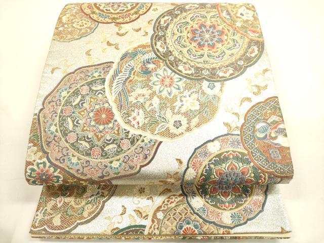 平和屋着物■六通柄袋帯　唐織　細巧織　瑞鳳　花鳥絵皿文　金銀糸　正絹　逸品　DAAL4886tw