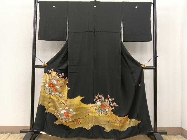 平和屋着物■豪華黒留袖　作家物　刺繍　雲取り花車文　金彩　正絹　逸品　BAAN4744jr