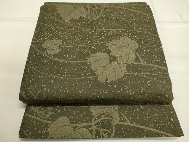平和屋着物●全通柄袋帯　枝葉文　金彩　正絹　逸品　DAAL7126du