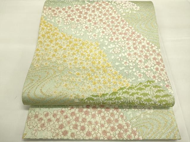 平和屋着物●六通柄袋帯　流水舞桜文　金糸　鈴乃屋扱い　正絹　逸品　DAAL7076du