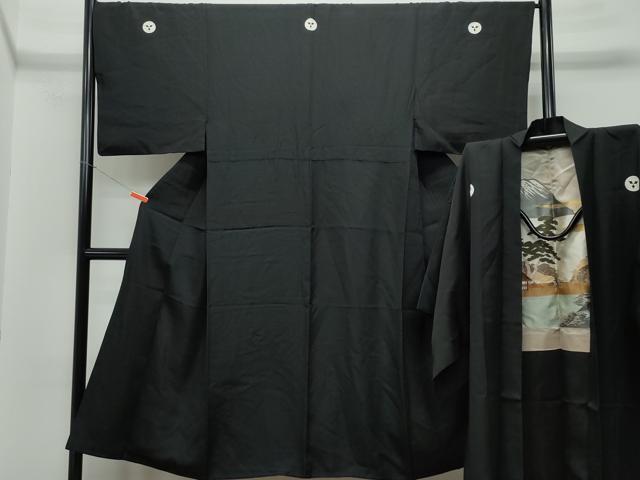 平和屋着物●男性　黒紋付・羽織セット　正絹　逸品　CAAL0865vf