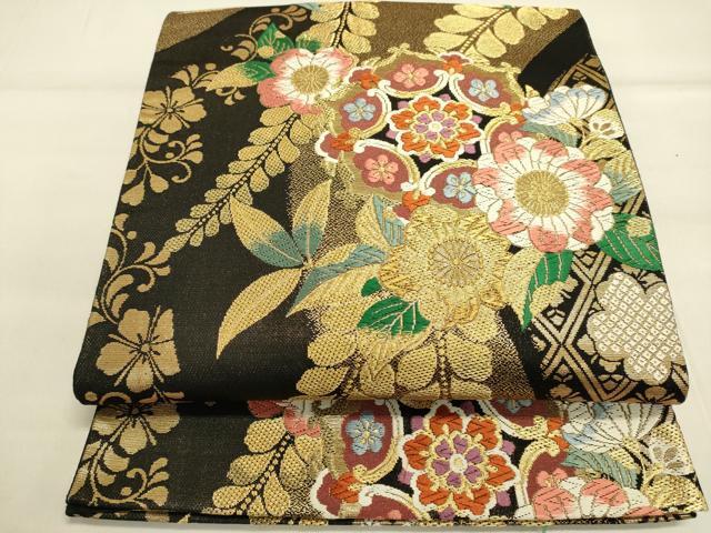 平和屋着物●六通柄袋帯　唐織　正倉院花文　金糸　正絹　逸品　DAAL7046du