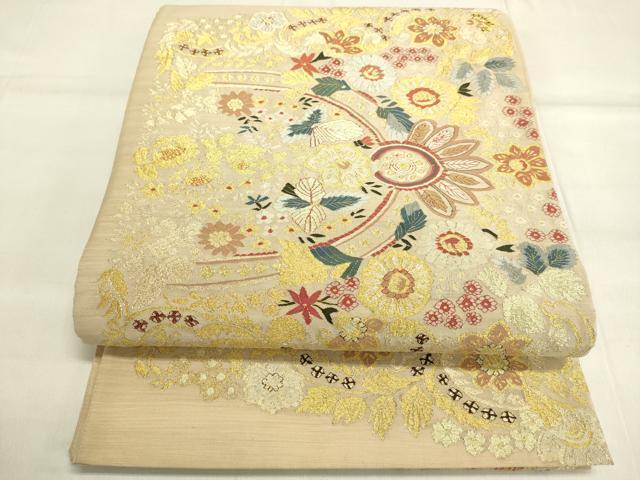 平和屋着物●明綴れ　太鼓柄袋帯　蘇州明織　洋花文　金糸　正絹　逸品　DAAL7101du