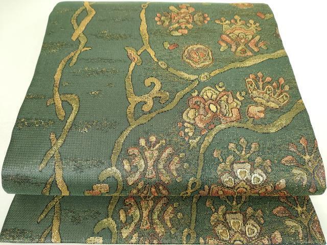 平和屋着物●六通柄袋帯　飾花文　金糸　正絹　逸品　DAAK8888az