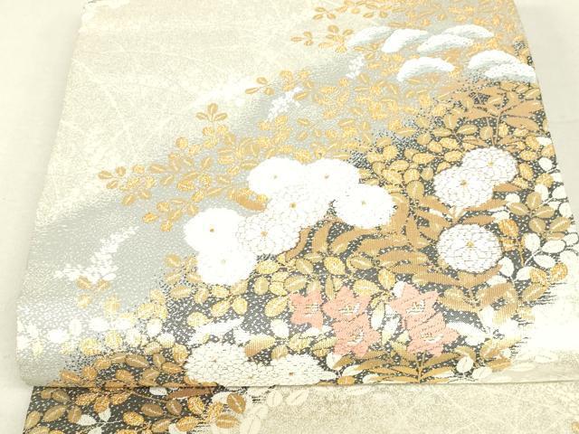 平和屋着物■六通柄袋帯　草花文　金銀糸　正絹　逸品　DAAL0816sf