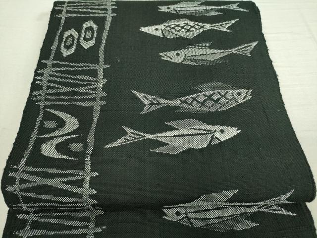 平和屋着物■八寸名古屋帯　紬地　魚　正絹　逸品　DAAL0865sf