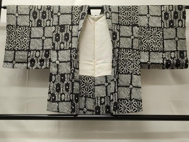 平和屋着物■羽織　総絞り　市松吉祥文　黒地　正絹　逸品　CAAL3357id