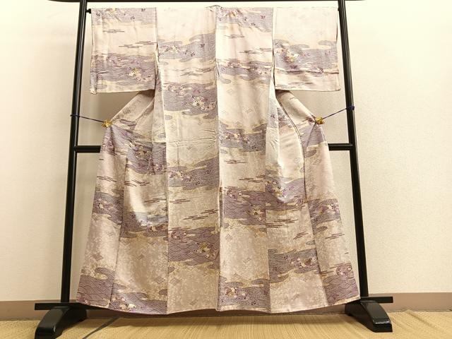 平和屋着物■上質な小紋　流水花蝶文　金銀彩　正絹　逸品　BAAN3160by