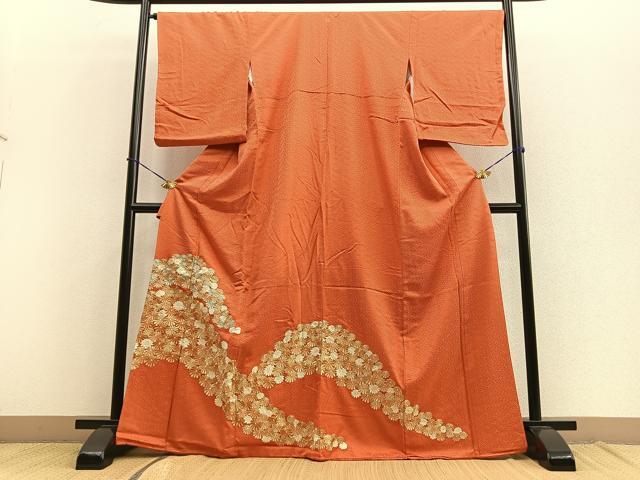 平和屋着物■豪華色留袖　刺繍　遠山花文　金彩　正絹　逸品　BAAN3135by
