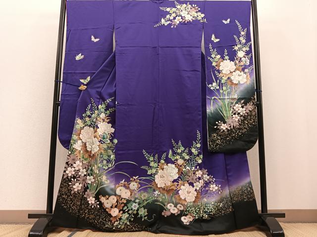 平和屋着物■豪華振袖　牡丹花蝶文　暈し染め　金彩　正絹　逸品　BAAN0639gt