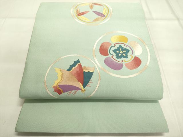 平和屋着物●爪掻き本綴れ　八寸名古屋帯　花蝶丸文　金糸　正絹　逸品　DAAL7124du