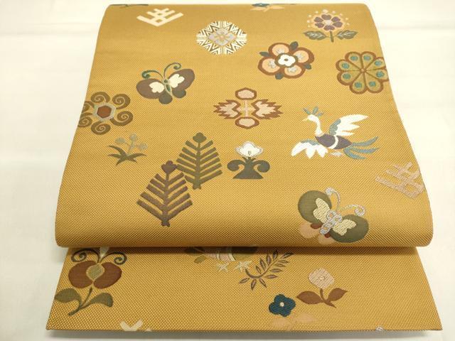 平和屋着物●六通柄袋帯　綾織　花鳥文　金糸　鈴乃屋扱い　正絹　逸品　DAAL7119du