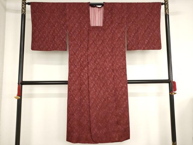 平和屋着物■道行コート　輪奈ビロード　花菱地紋　赤銅色　ロング丈　正絹　逸品　AAAO9628bw