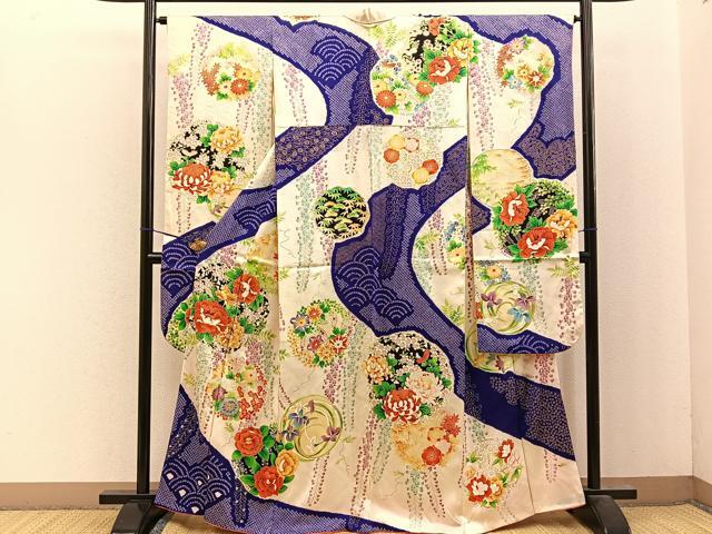 平和屋着物■豪華振袖　駒刺繍　絞り　牡丹花丸文　金彩　正絹　逸品　BAAM4034md